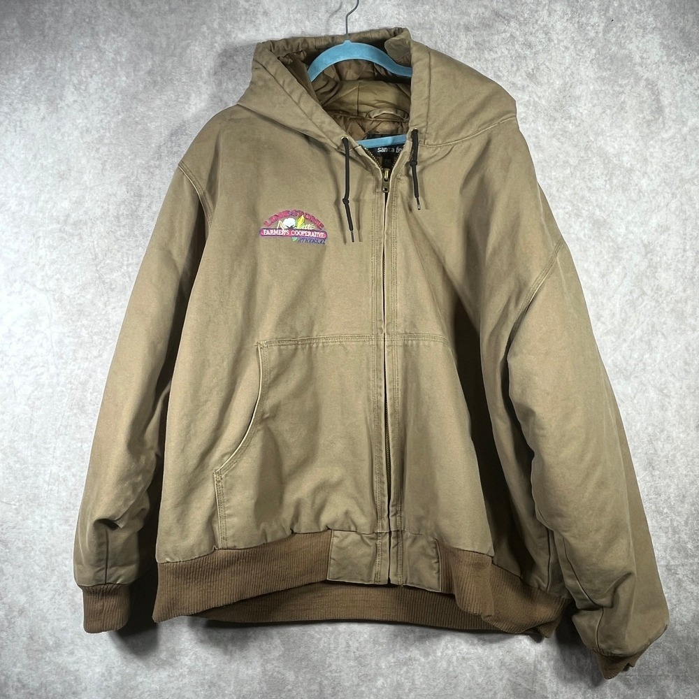 Vintage‎ Santa Fe Jacket Mens Size 2XL Brown Canvas Hooded Quilt Lined Logo